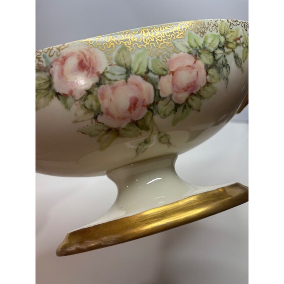 VTG BELLEEK Lenox Large Compote Center Piece Hand Painted ROSE 12in. GOLD TRIM - Picture 6 of 11